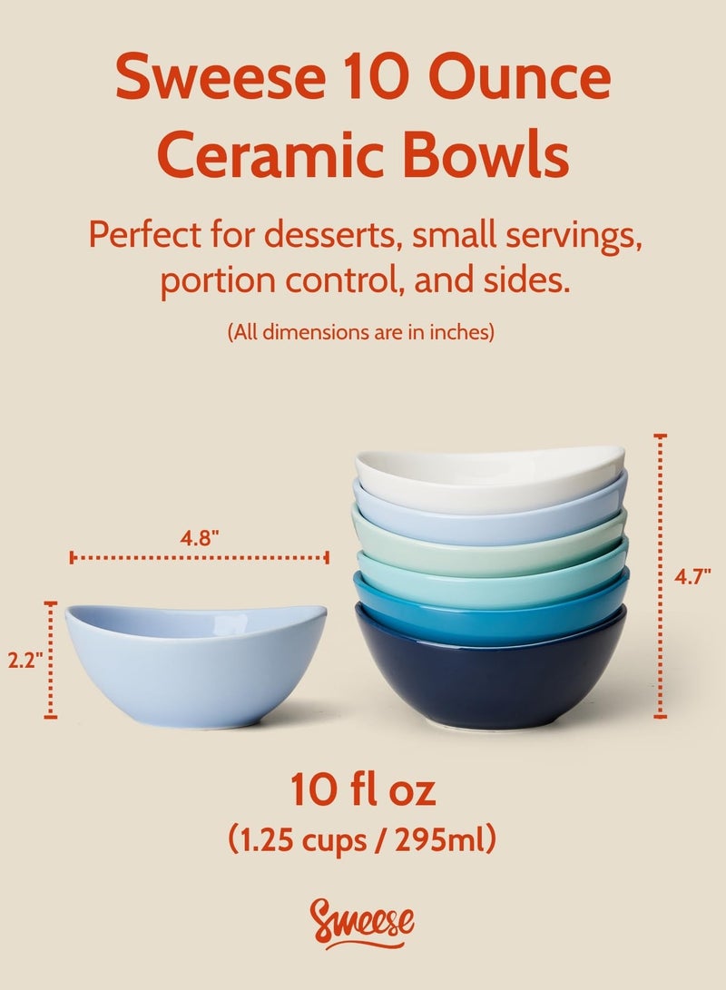 Sweese 10 oz Small Porcelain Bowls - Set of 6 - Ceramic Serving Bowls versatile for Cereal, Fruit, Dessert, Ice Cream, Snack & Yogurt - Shaded of Blue Colored - Image 2